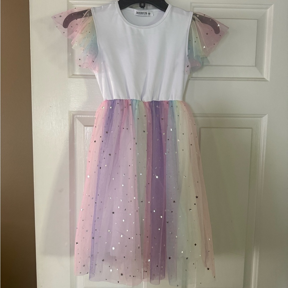 Girls Rainbow Tulle Dress with Star Accents